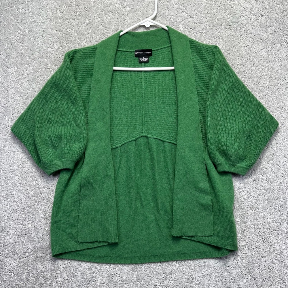 Sutton Cardigan Sweater Womens S Green Cashmere Open Front Three-Quarter Sleeve